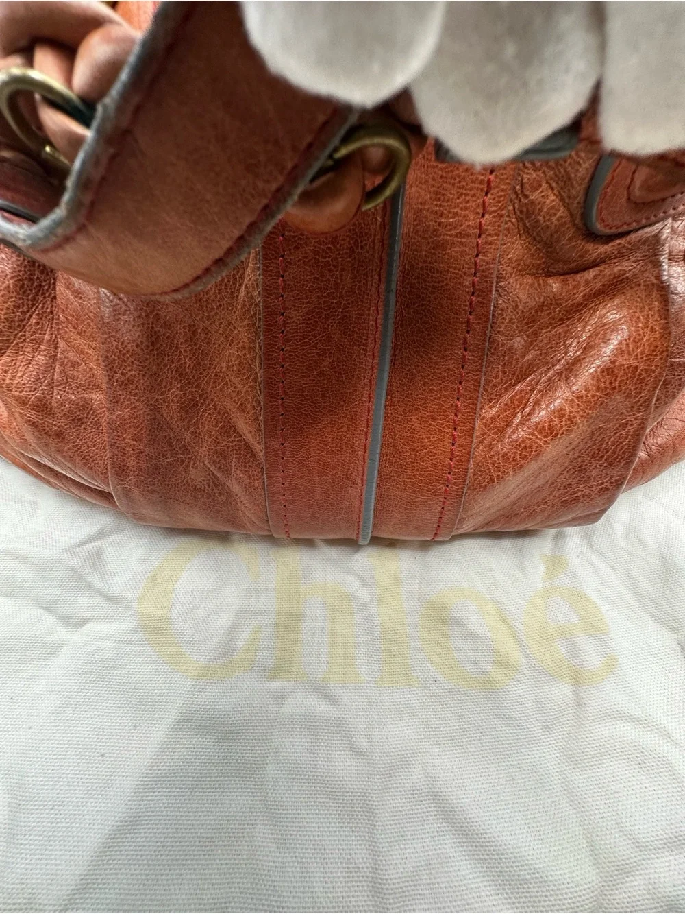 Chloé HELOISE HANDBAG Rust Leather Satchel with Braided Handle and Gold Hardware